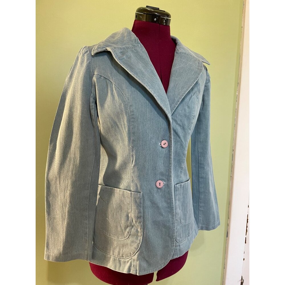 Vintage 1970s Womens Light Blue Denim Blazer Jacket Size S - Picture 12 of 16